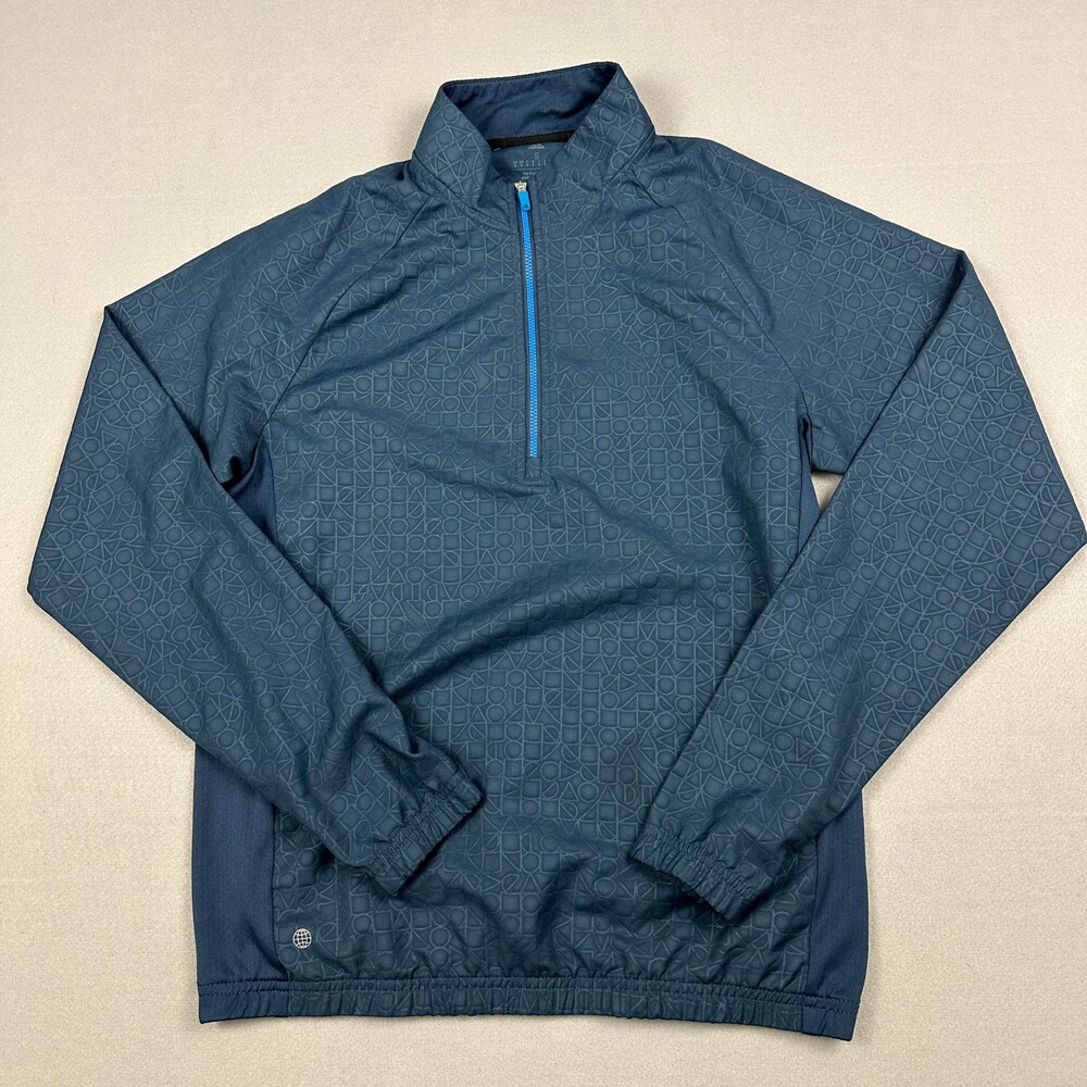 Adidas Track Jacket Men Small Blue Geometric 1/4 Zip Windbreaker Pullover S